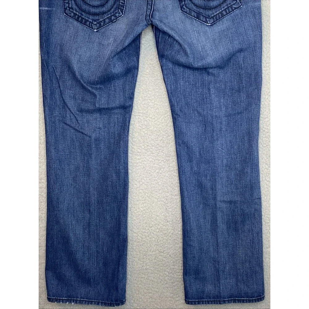 True Religion Mens Ricky Big T Relaxed Straight Blue Jeans 40x34 Whiskers (flaw)
